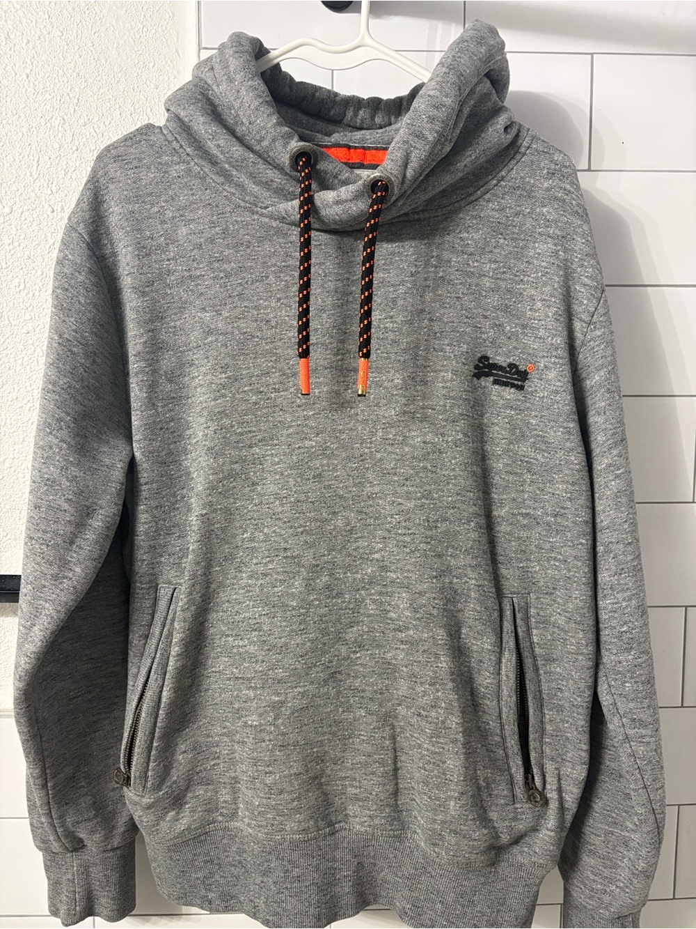 Superdry Grey Pullover Hoodie with Orange Trim